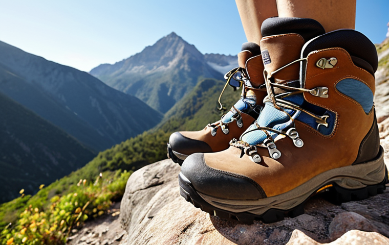 **Image Prompt:** Hiking boots on a rocky trail, focus on the sturdy soles and ankle support. Show a scenic mountain view in the background. The lighting should be bright and natural. *Keywords: trekking shoes, hiking, mountain, safety, outdoor gear.*